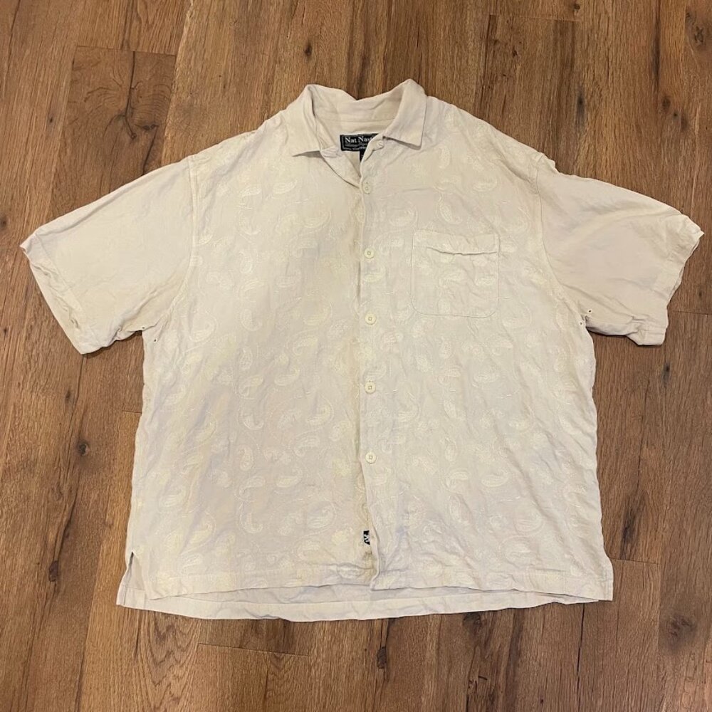 Nat Nast paisley embroidered silk/cotton button-down top